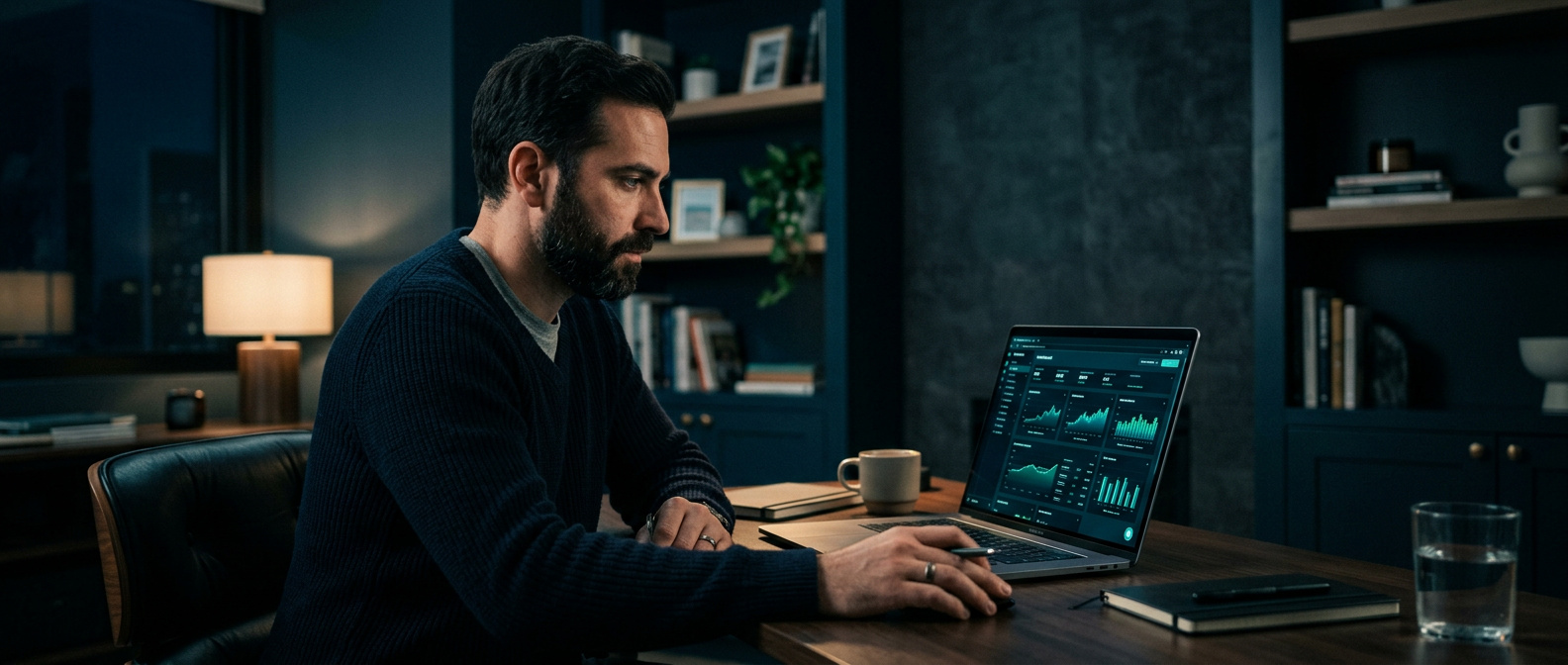 Vendedor revisando analytics de vendas no Mercado Livre